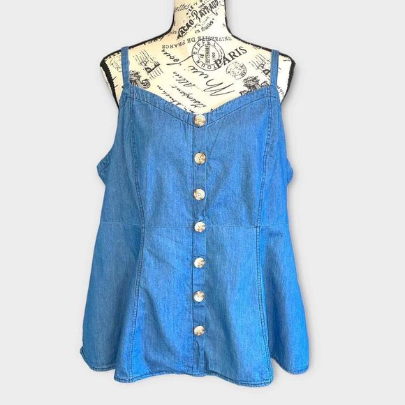 torrid Tops - Torrid blue chambray button fit & flare smocked back tank top sleeveless 1X